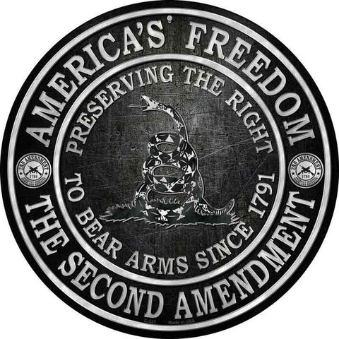 America's Freedom The Second Amendment metal round sign